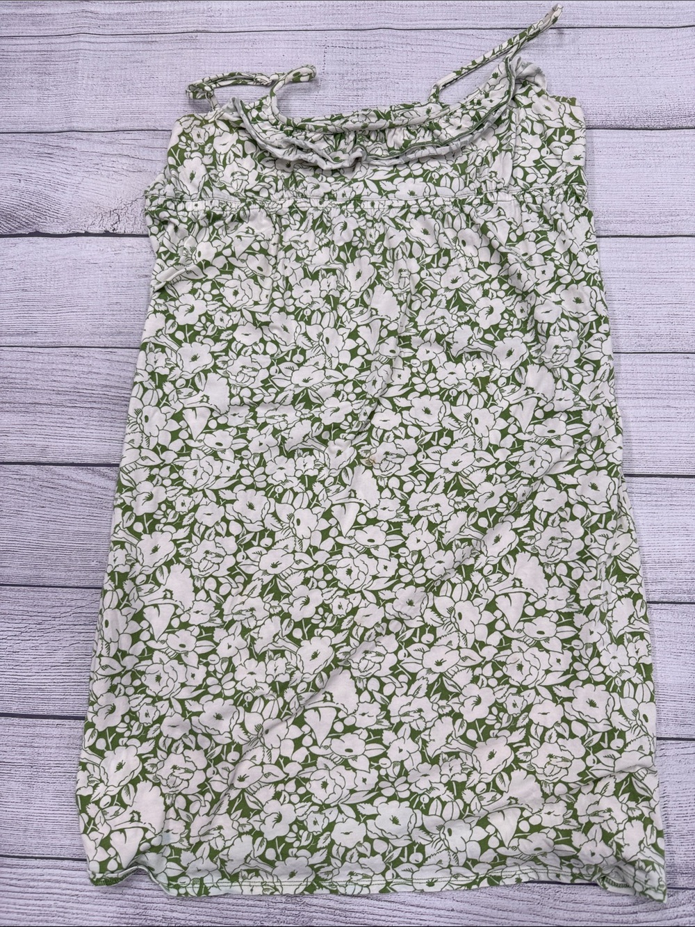 Ann Taylor LOFT Green White Floral Sleeveless Ruffle Neck Top Large